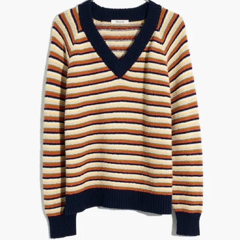 Madewell ‘Arden’ V-Neck Crop Pullover Sweater in “Sweet Dahlia” Stripe Size XS